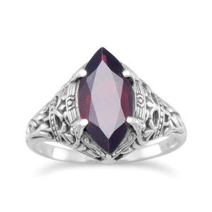 Oxidized Sterling Silver Marquise Garnet Ring